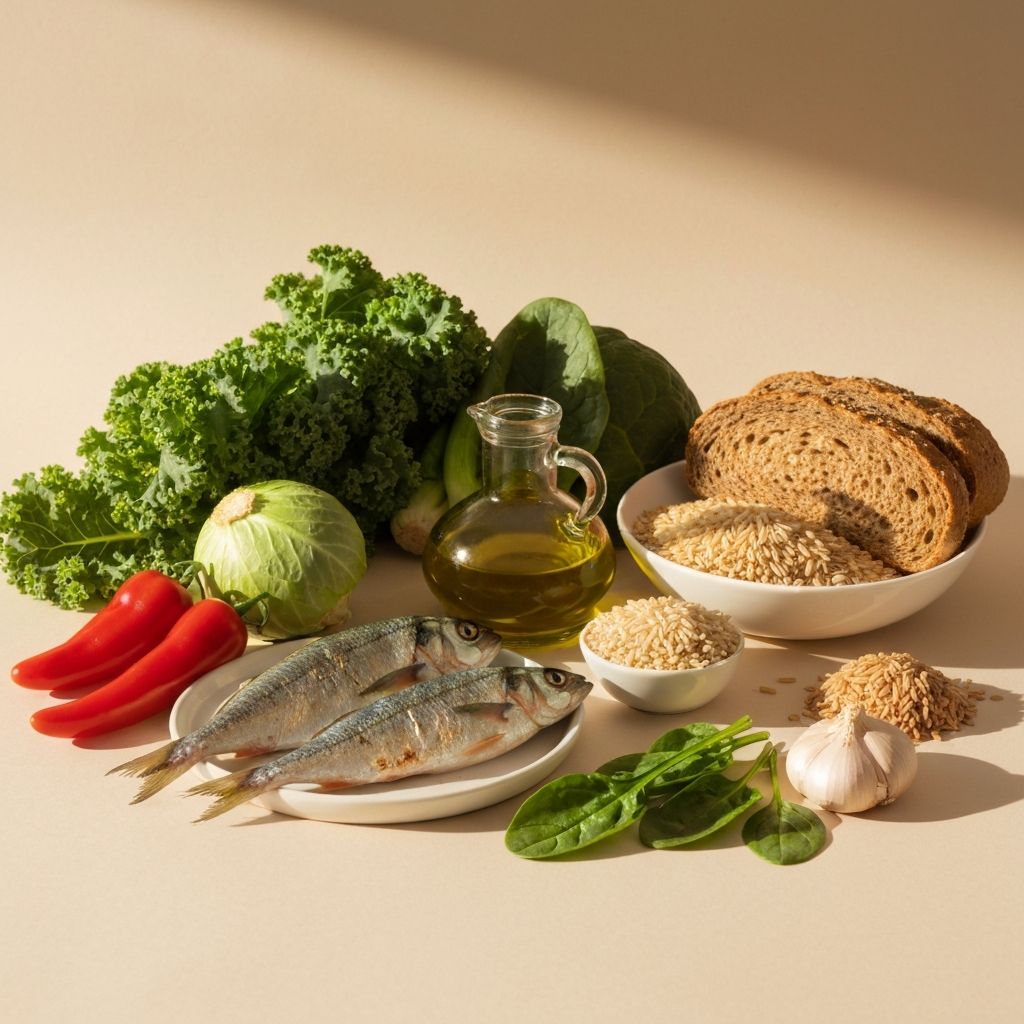 Mediterranean diet whole foods arrangement